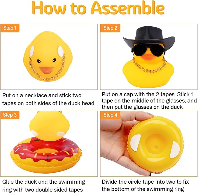 wonuu Car Rubber Duck, Yellow Duck Decoration Dashboard with Sun Hat Swim Ring Necklace Sunglasses for Car Dashboard Decorations