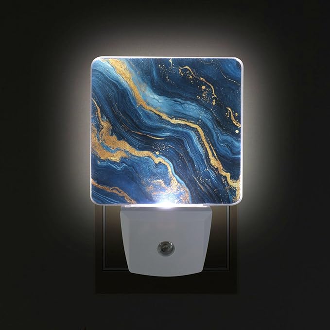 Aslsiy Night Light for Kids Blue Marble Gold Glitter (4) Plug in Wall Lamp LED Dusk to Dawn Sensor Energy Saving Nightlight for Boys Girls Men Women