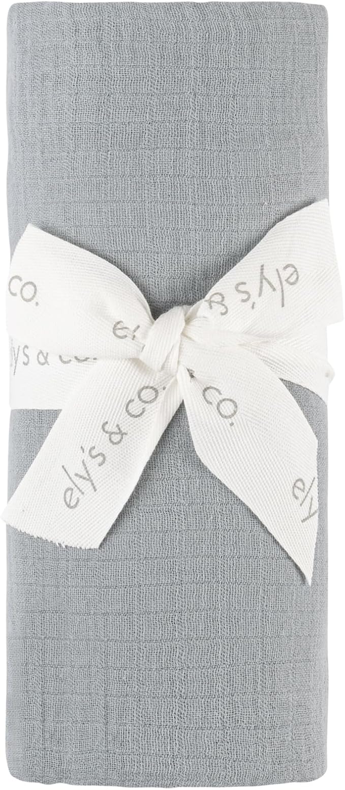 Ely's & Co. Cotton Muslin Swaddle Blanket with Scallop Trim, 1-Pack for Baby Boy - 100% Cotton Muslin Extra-Large Swaddle Blankets (47” x 47”) Blue with Scallop