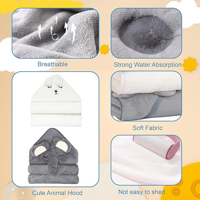 Baby Bath Towels Hooded 2-Pack Absorbent Soft Baby Towel Set Thick Toddler Towels with Hood for Toddlers,Infants and Newborn