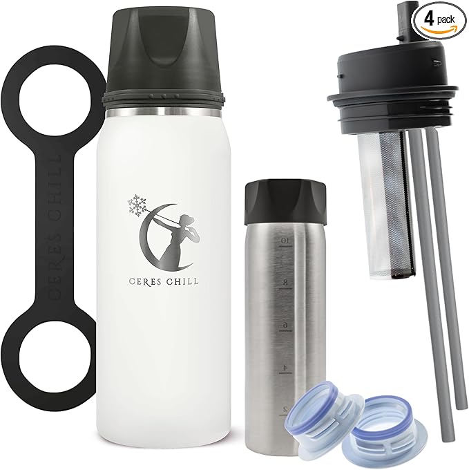 CERES CHILL OG Breastmilk Chiller Bundle with Straw Lid & Infuser – 12–34oz Portable Breast Milk Cooler & 2 Storage Bottles with Universal Pump Adapters – Future’s So Bright White