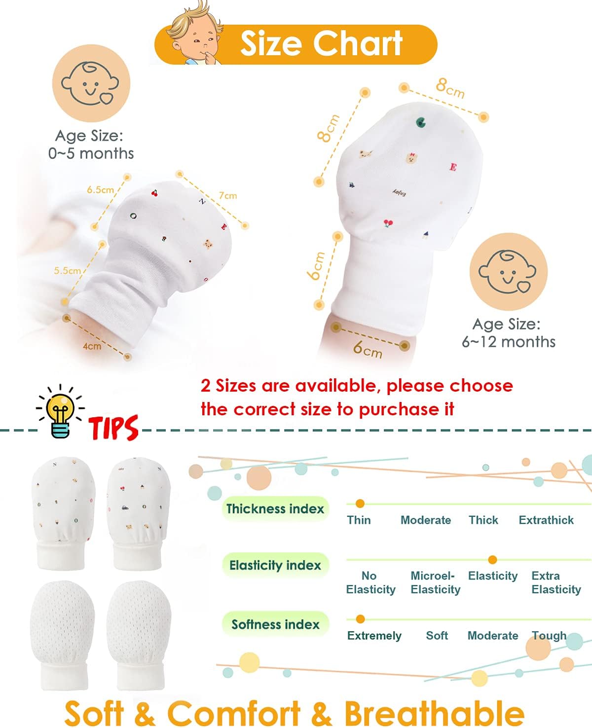 Newborn Baby Mittens Anti Scratch Baby Mittens No Scratch Mittens Baby Gloves for 0-6 Months Boys Girls (6 Pairs-S)