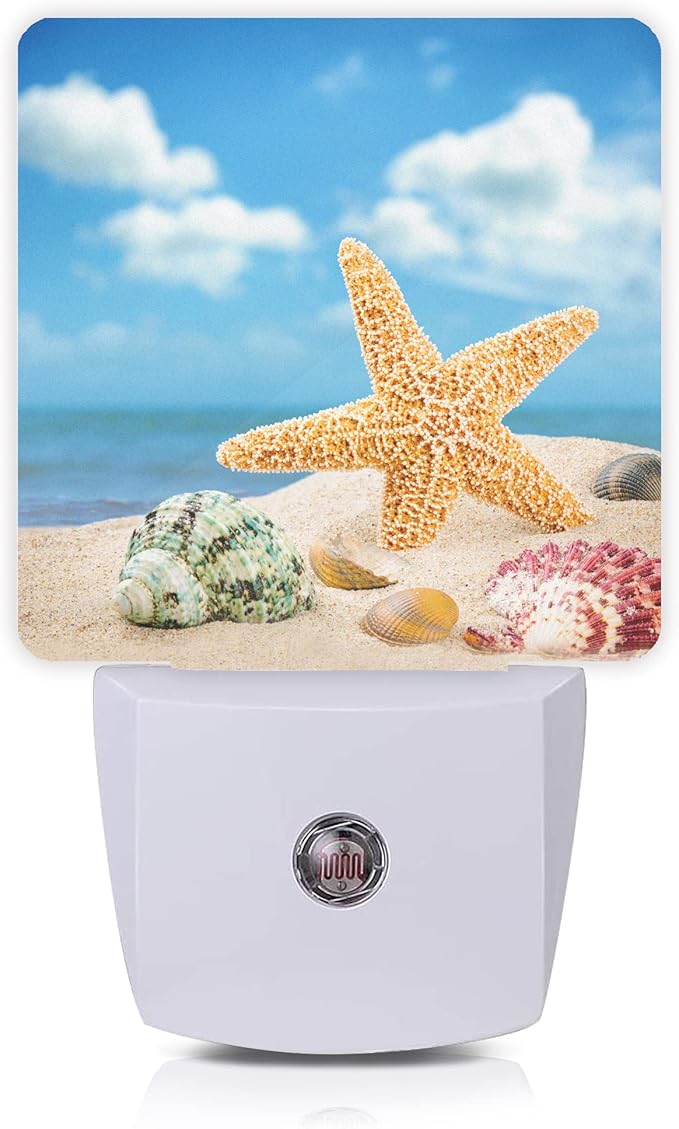 Seashells Starfishes Beach Night Light Plug-in LED Nightlights Auto Sensor Night Lamp Dusk-to-Dawn Lamp Home Decor for Nursery Children Girls Boys