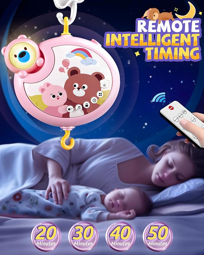 Crib Mobile With Music And Lights, Mobiles For Cribs, Baby Mobile Arm Toys Hanging For Bassinets Girls Boys, Nursery Musical Space Portable Infant Mobiles Clip On Pack And Play Hanger 0-6 Months