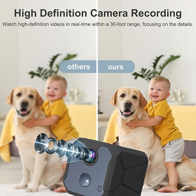 ZHENHAN 1440P HD Mini Wireless Camera Indoor Security Rechargeable Camera Motion Detection, Night Vision, 100-Day Battery, Cloud/SD Storage & App Control Nanny/Pet/Baby Monitor(Black)