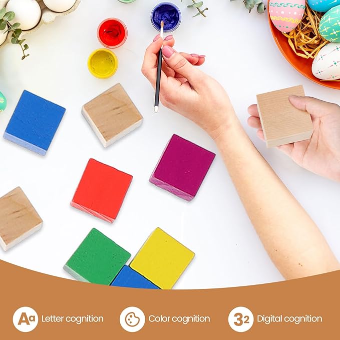 Barydat 10 Pcs 3.15 in Wooden Cubes, Unfinished Wooden Blocks for Crafting Natural Craft Wood Square Blank Cube for DIY Project Baby Showers