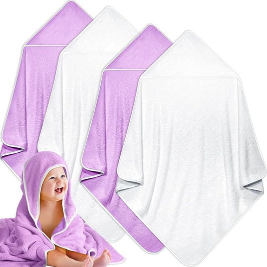 Reginary 4 Pack Baby Hooded Towels Coral Fleece Baby Bath Towels 30 x 30 Inch Soft Absorbent Hooded Bath Blanket for Newborn Toddler Infant Boy Girl Shower Gift Supplies (Beige, Purple)