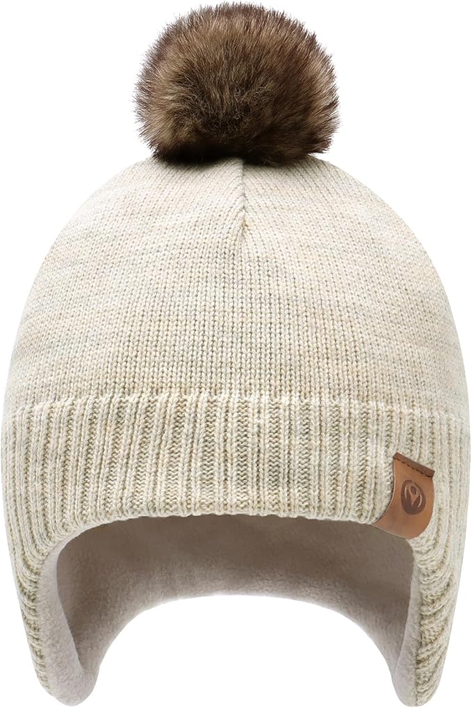Duoyeree Kids Beanie Hat for Boys Girls Pom-pom Kint Hats Cozy Lining Winter Skull Cap