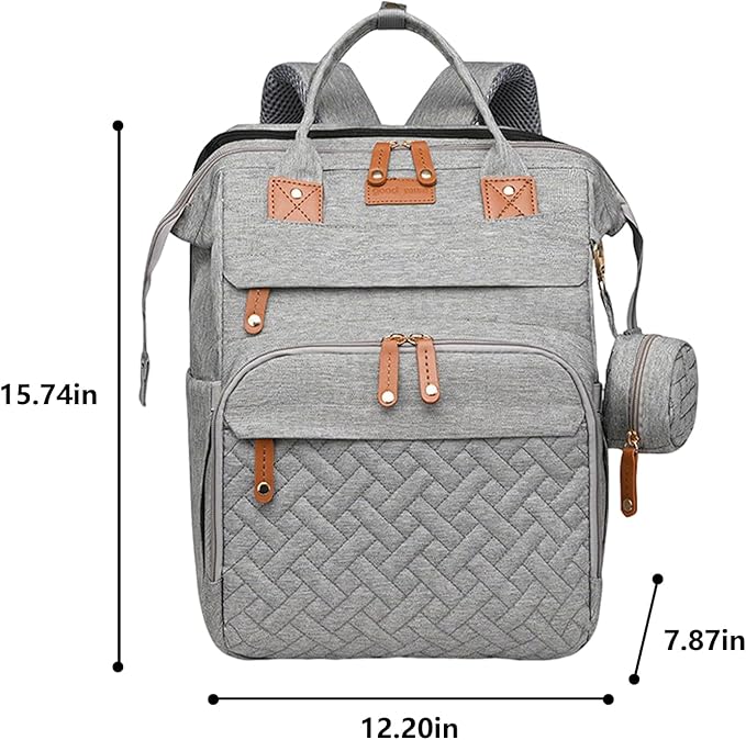 Baby Diaper Bag Backpack with Changing Station, Waterproof Large Capacity Baby Bag with USB Charging Port, Lightweight Travel Backpack Diaper Bag with Portable Crib - Grey