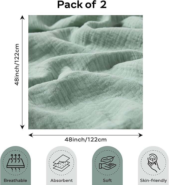 JELLYMONI Muslin Swaddle Blankets for Unisex, 2 Pack Newborn Receiving Blanket, Large 47 x 47 inches Soft Breathable Muslin Baby Blanket for Newborn Boys & Girl