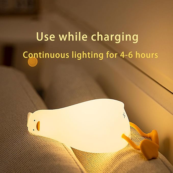 Lying Flat Duck Night Light,Three Level Dimmable Touch Control LED Silicone Duck Lamp, Rechargeable Soft Lights for Bedside Decor
