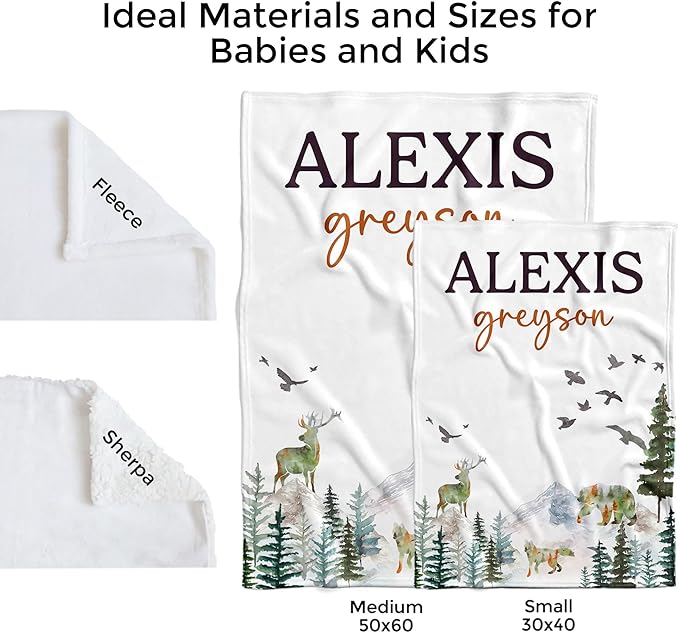 MDPrints Global Woodland Custom Baby Blankets for Boys, Customized Baby Boy Gifts with Name, Personalized Baby Blanket, Newborn Gift