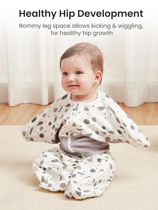 GROWNSY Transitional Swaddle Sleep Sack 3-6 Months, Starfish Design Baby Swaddle Sack, Dual-Zipper for Easy Diaper Changes, Proper Hip Development & Openable Foot Button, 12-20lbs, Space Tourism