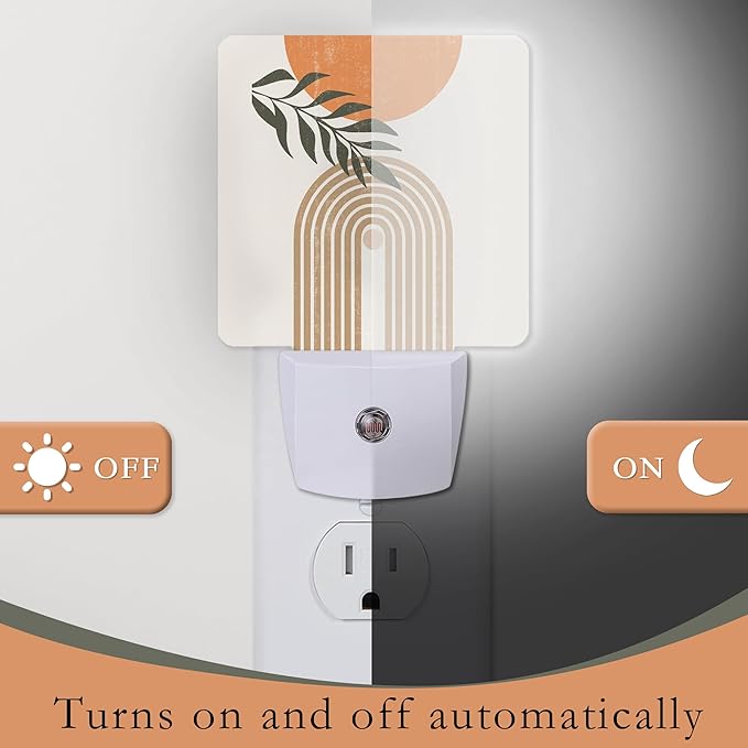 Night Light Plug into Wall,Boho Sun and Leaves Night Light with Dusk to Dawn Sensor Night Light for Kid Girls Boys Women Men Room Decor,Hallway,Kitchen,Bathroom,Nursery,Stairs