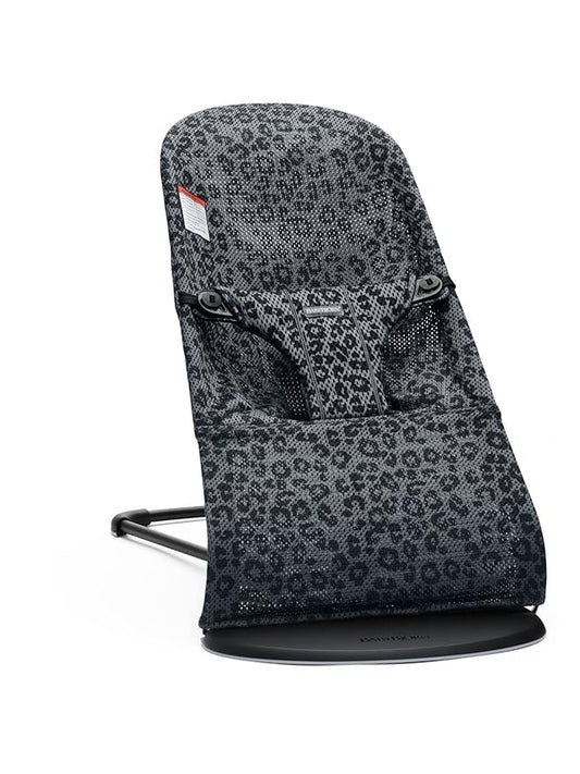 BabyBjörn Bouncer Bliss, Mesh, Anthracite/Leopard 2-in-1 Adjustable Baby Bouncer Seat and Toddler Chair, Newborn to Toddler (8-29 lbs), 4 positions, Lightweight & Portable