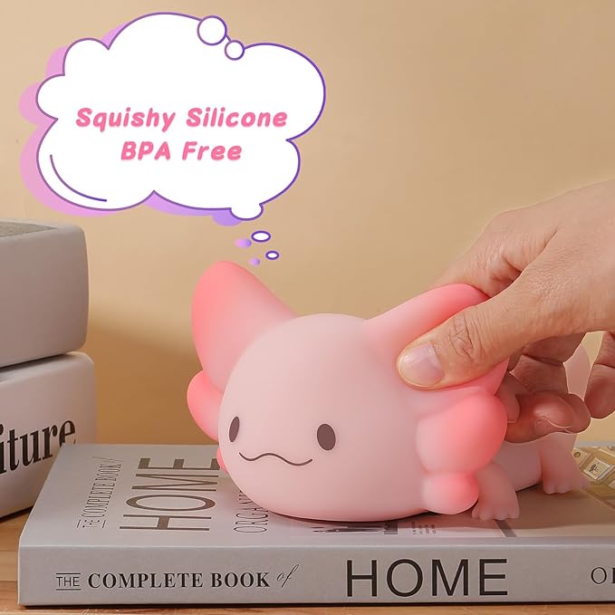 LOVERUIS Axolotl Night Light for Kids Gifts Squishy Nightlight for Kid Room Decor Girls Rechargeable 1/3 Hours Timer Lamp Colorful Cute Lights Toddle Baby (Big Eye)