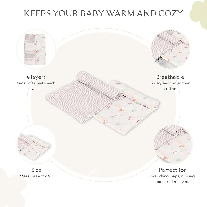 Muslin Baby Swaddle - Breathable Receiving Blankets for Newborn Baby, 70% Viscose derived from Bamboo, 30% Spandex, Imported