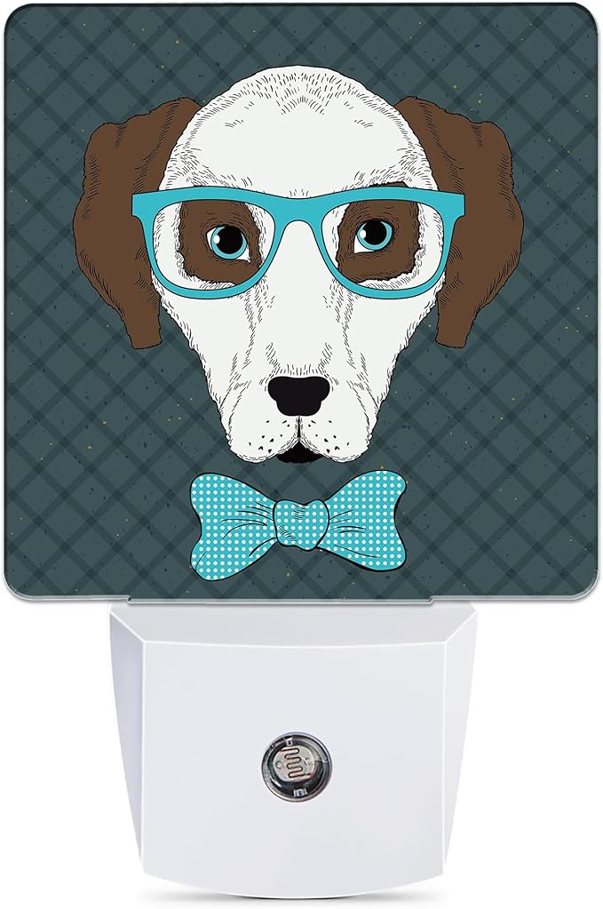 Dog,Hipster Portrait Dog Night Light, Dusk to Dawn Smart Sensor Nightlight for Bedroom Bathroom Kitchen Hallway Stairs Hallway, Plug-in, Energy Efficient Decor Desk Lamp Gifts