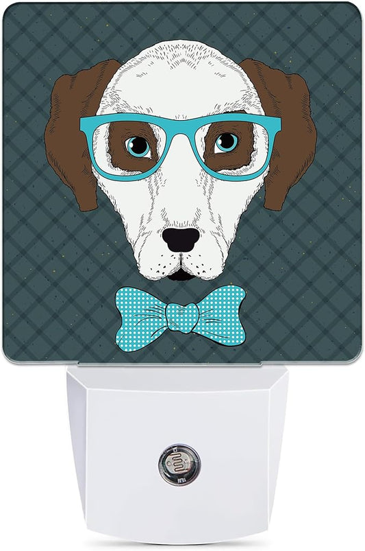 Dog,Hipster Portrait Dog Night Light, Dusk to Dawn Smart Sensor Nightlight for Bedroom Bathroom Kitchen Hallway Stairs Hallway, Plug-in, Energy Efficient Decor Desk Lamp Gifts