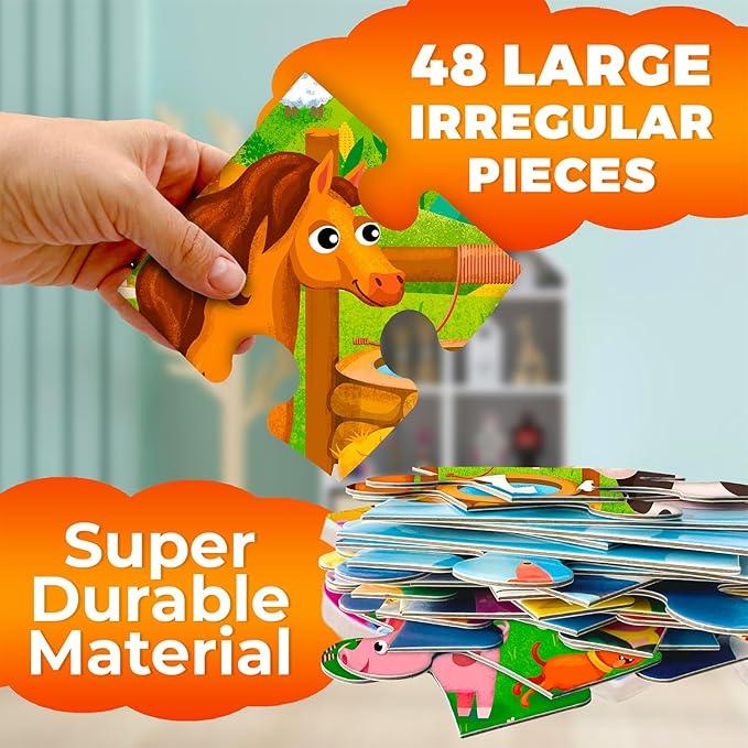 QUOKKA Giant Floor Puzzle for Kids Ages 4-6 – 2x3 Feet Extra-Thick 48 Pieces Toddler Puzzle Ages 3-5 – Farm Educational Activity for Boys Girls – Premium Box with Sturdy Handle & Magnetic Closure