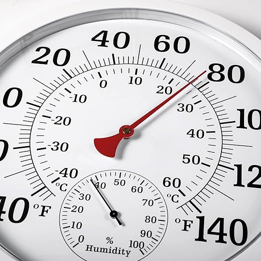 10.5 Inch Indoor Outdoor Thermometer Large Numbers - Weather Thermometer Hygrometer Waterproof, No Battery Needed Outdoor Thermometers for Patio, Home, Garden Decoration (White)