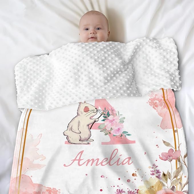 Personalized Baby Blankets for Girls & Boys - Super Soft Easter Blanket with Thick Double-Layer Dotted Backing, Personalized Baby Gifts for Baby Shower from Grandma (Green, Customize Now)
