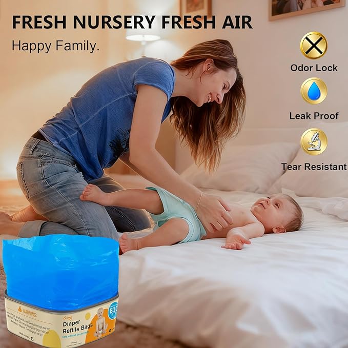 Jumbo Square Refill Compatible with Diaper Genie Classic,Compact and Select Pails,Odor Control & Durable,Holds Up to 810 Newborn Diapers,Plant Scented Disposal Bag Refills with Continuous Film（4 pack）