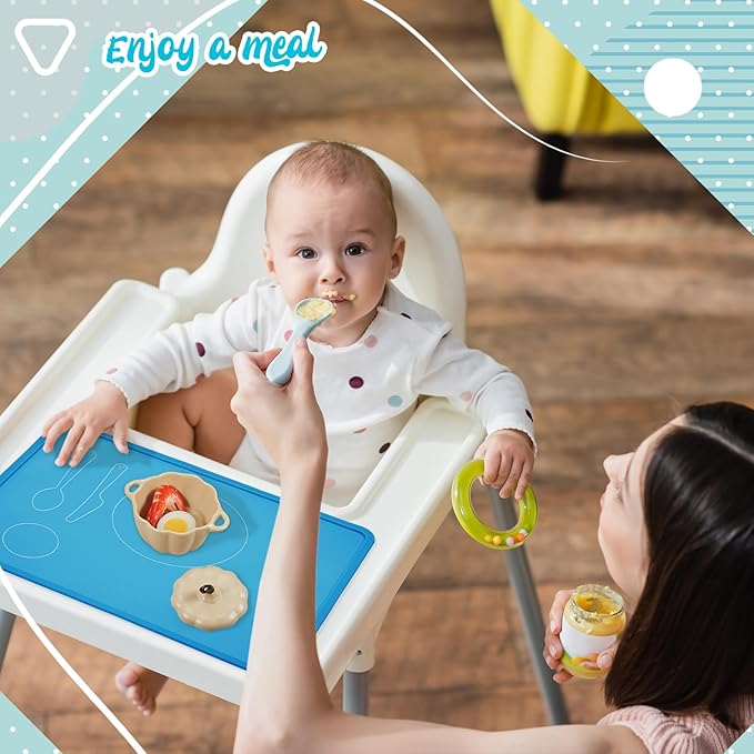 Zhehao 4 Pcs Montessori Kids Placemat 16 x 12'' Non Slip Baby Silicone Placemats for Toddlers Baby Eating Mat Food Mats for Toddler Dining Table Setting Learning Travel Kitchen(Light Colors)