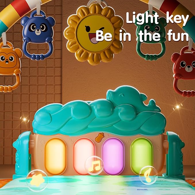 Baby Play Mat Baby Gym,Play Piano Tummy Time Baby Activity Mat, Music and Lights Boy & Girl for Newborn 0 to 3 6 9 12 Months