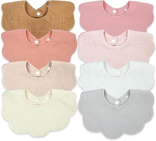 EllieHouse Baby Bibs for Girls Boys 8 Pack Muslin Drool Teeth Drooling Teething Bibs Muslin Cotton for Toddler Infant