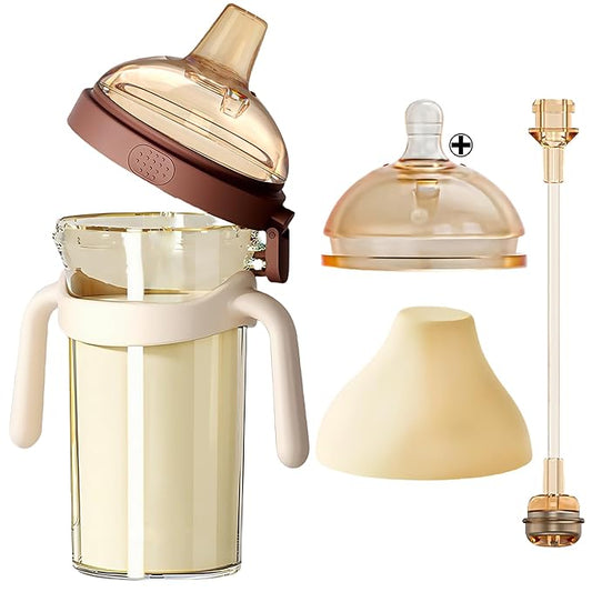 PPSU Baby Bottle, Bottles for Breastfed Babies with Handles and Straw, Flip-top Anti-Colic Baby Bottles 8oz/240mL 6-12 Months