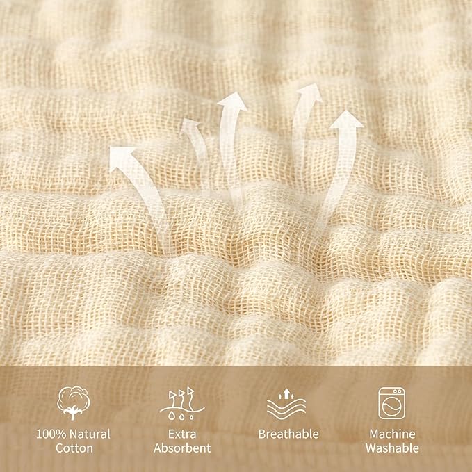 david's kids 2 Pack Hooded Baby Towels, 100% Muslin Cotton 6-Layer Ultra Soft Breathable Absorbent Baby Bath Towels for Infant and Toddler, Newborn Essentials, Large 32x32Inch, Beige & Brown