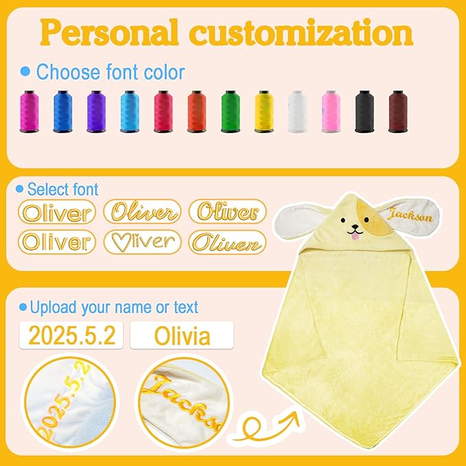 Baosity Custom Hooded Baby Towel with Name, Personalized Super Soft Absorbent Bath Towels, Baby Towels for Girls Boys, Easter Brithday for Infant, Toddler, Newborn Essentials