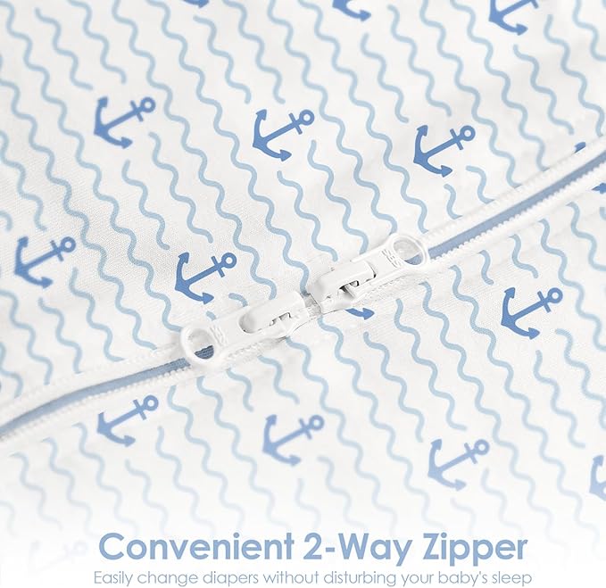 Baby Swaddle 0-2 Months, Cotton Arm-In Zipper Sleep Sack, Wearable Blankets Wrap for Newborn Infant Girls and Boys (Whale, Anchor, Pack of 2)