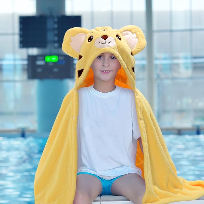 Extra Large Baby Bath Towels Hooded, 50 x 32 Inch Large Toddler Towel with Hood Set, Animal Face Hooded for Kids Boy&Girl, Yellow Tiger & Green Dinosaur