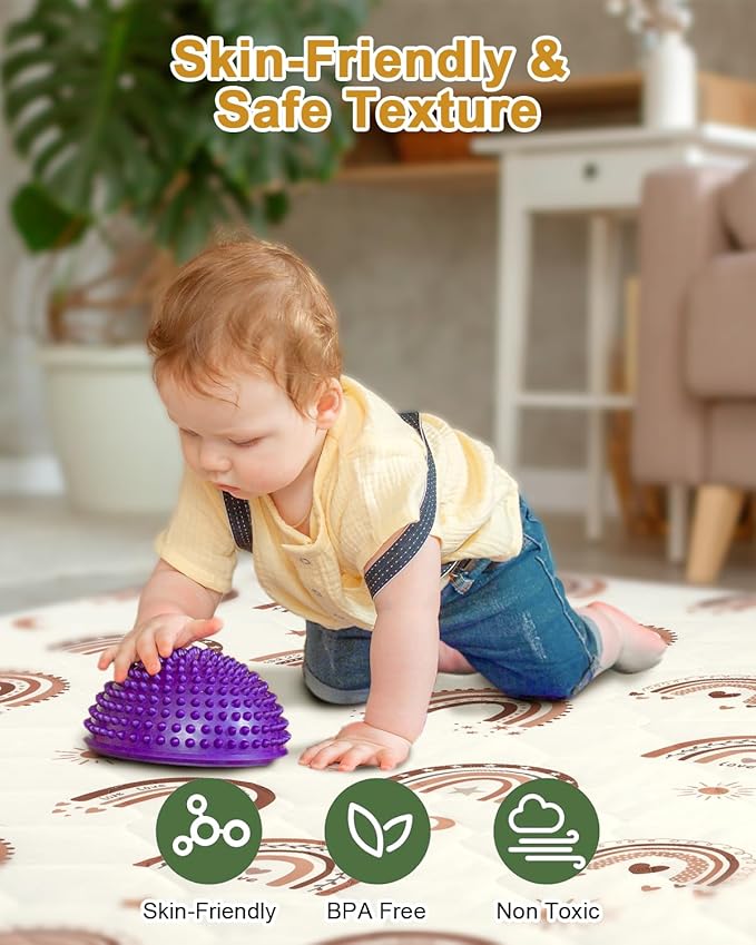 Premium Foam Baby Play Mat 71" x 59" with Removable Cover, Extra Thick Padding Playpen Mat, Non-Slip Floor Mat, Stylish & Easy to Clean for Crawling Baby, Infants & Toddlers, Rainbow