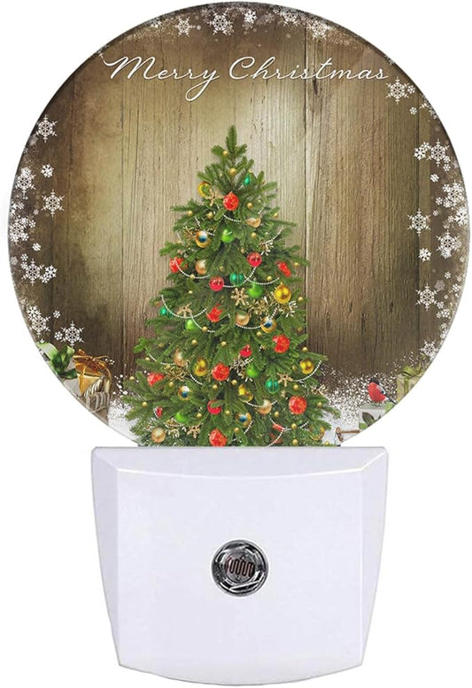 EKOBLA Winter Green Christmas Tree Night Lights Plug into Wall Holiday Presents Gift Boxes Snowflakes Plug-in Nightlights Auto Sensor LED Dusk to Dawn Light for Boys Girls Men Women