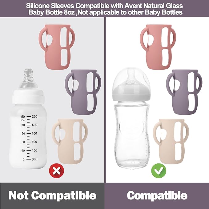 BUSOHA 3 Pack Silicone Sleeves for Avent Baby Bottles - Drop Protection Baby Bottle Sleeves with Handle for Avent Natural Baby Bottles,8 Ounce