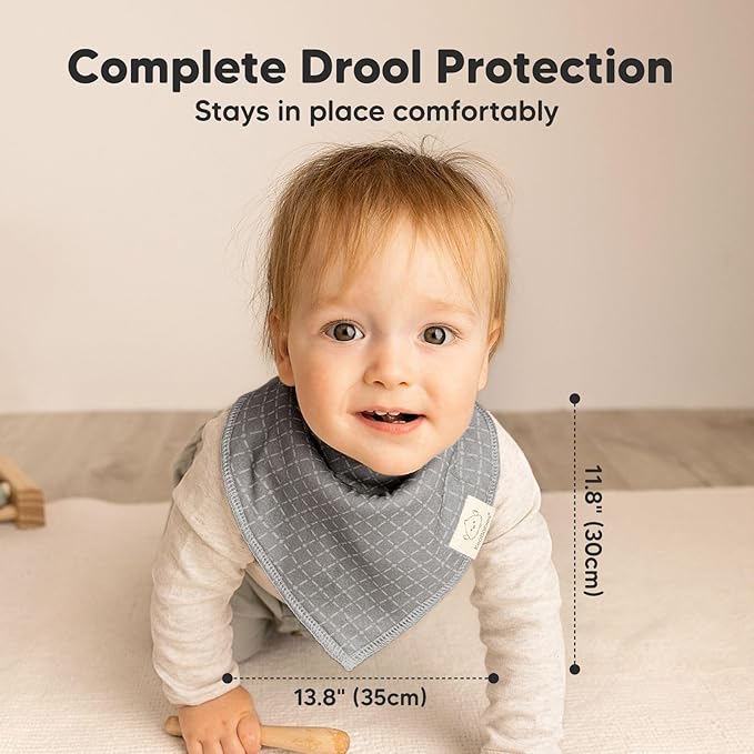 8-Pack Organic Baby Bandana Bibs for Boys, Girls - Super Absorbent Triangle Baby Bibs for Drooling and Teething Infant, 100% Cotton Extra Soft for Newborn, Infant 0-36 Months (Nordic)