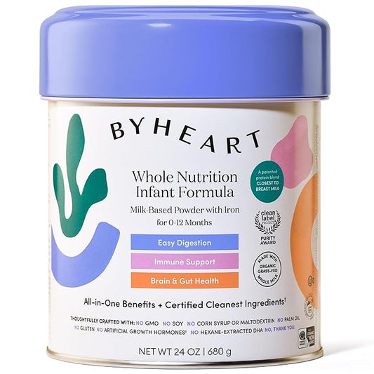 ByHeart Infant Formula Powder for Infants 0-12 Months, Made With Organic Whole Milk, Clean Label Project Certified, Closest-to-Breast Milk Baby Formula Patented Protein Blend, 24 Ounce (Pack of 6)