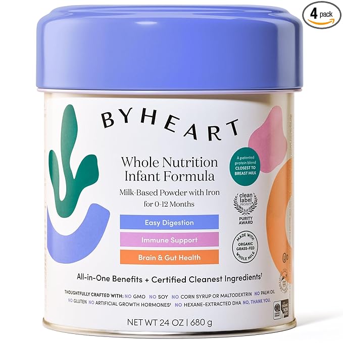 ByHeart Infant Formula Powder for Infants 0-12 Months, Made With Organic Whole Milk, Clean Label Project Certified, Closest-to-Breast Milk Baby Formula Patented Protein Blend, 24 Ounce (Pack of 4)