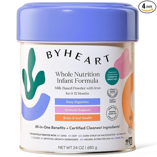 ByHeart Infant Formula Powder for Infants 0-12 Months, Made With Organic Whole Milk, Clean Label Project Certified, Closest-to-Breast Milk Baby Formula Patented Protein Blend, 24 Ounce (Pack of 4)