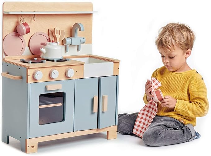 Tender Leaf Toys - Mini Chef Home Kitchen - Wooden Kitchenette Fully Equipped with Accessories for Pretend Cooking - Develops Social, Creative & Imaginative Skills - Learning Role Play - Age 3+