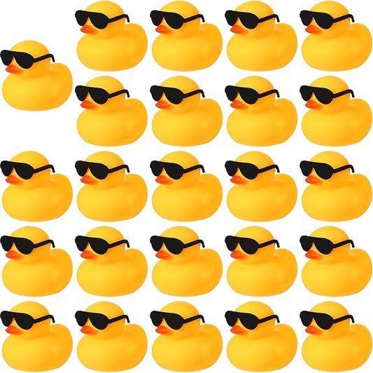 24 Pcs Mini Rubber Ducks with Sunglasses, Rubber Ducks in Bulk Valentine Bathtub Toys for Cruise Valentines Kids Classroom Gift Exchange(Eyeglasses)