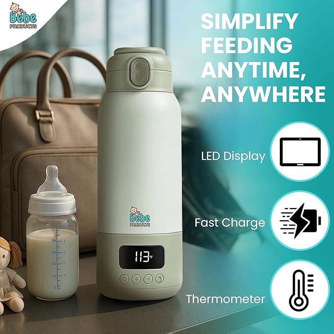 Portable Bottle Warmer for Travel 17oz, 45W Fast Charge, Long Battery Life, 316 Stainless Steel, LED Display, Fast Heating, Precise Temp Control, Safety Lock Cordless, Perfect for Indoor & Outdoor Use