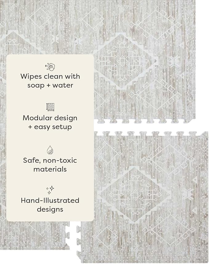 House of Noa Baby Play Mat – 4x6 Driftwood Ula – Set of 6 Tiles – Cushioned EVA Foam Play Mat for Floor, Soft Interlocking Baby Crawling Mats for Hard Floors