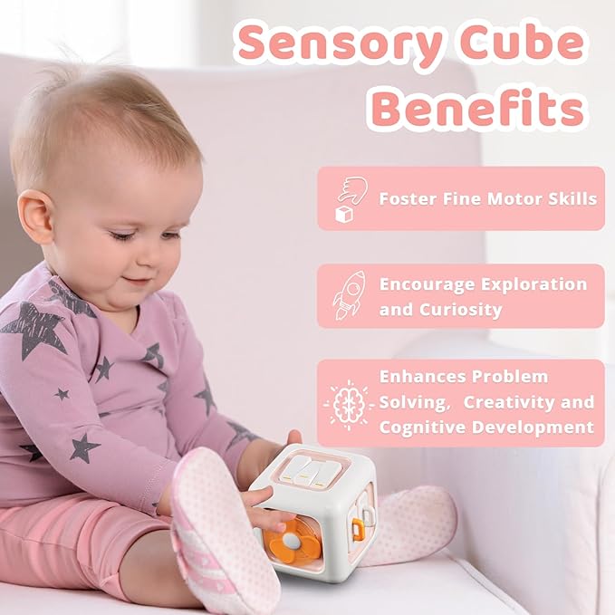 Busy Cube, Toys for 1 Year Old Girl Gifts, Montessori for Baby Girl, Travel Sensory Toys for Toddlers 1-3, Learning Fine Motor Skills| 1st Birthday Girl Gifts 12 Months Stocking Stuffers