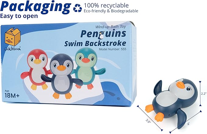 DUCKBOXX XX Bath Toys Wind up Backstroke Swimming Penguins for Kids 18M+ (3pcs)