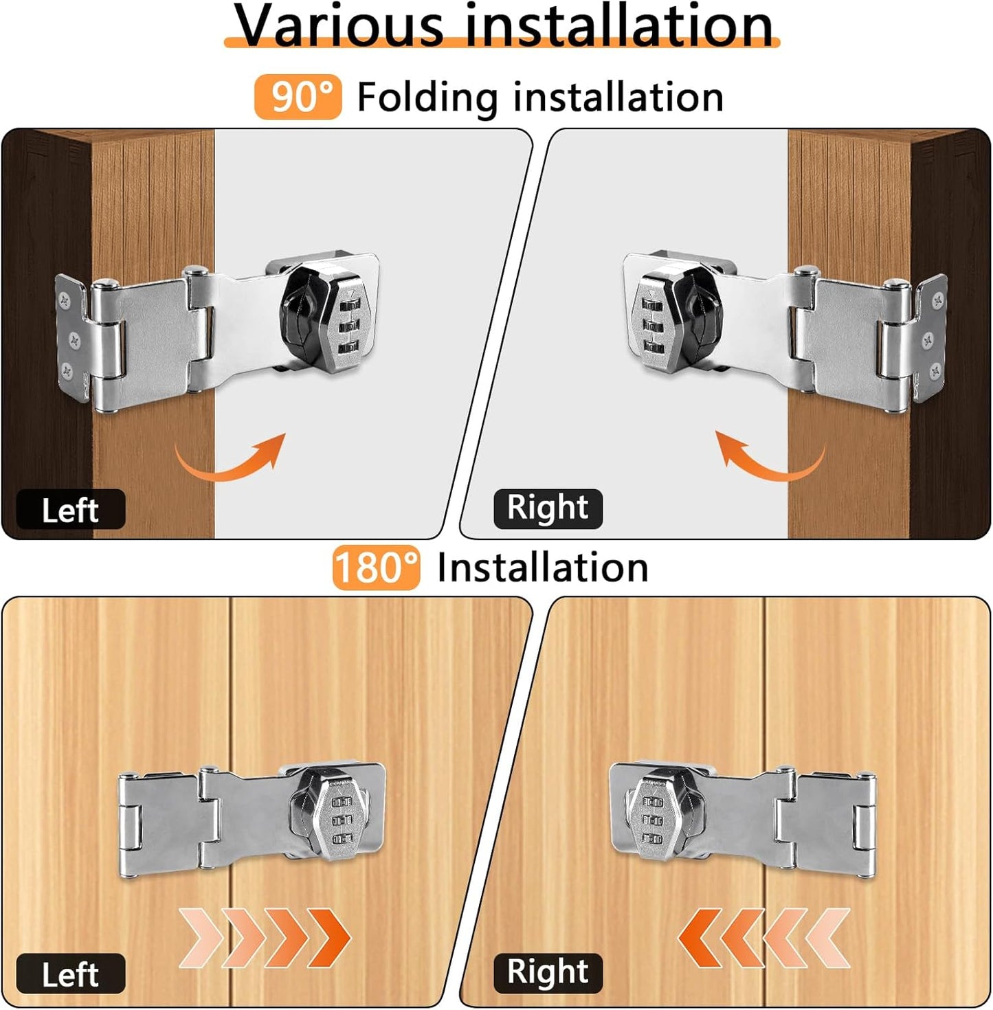 Double Hinge Cabinet Password Hasp Lock Zinc Alloy Cabinet Door Password Lock Password Rotary Hasp Lock 3 Digit Sliding Lockable Rotary Door Lock Hasp for Cabinets, Doors, Flip Barn Door (Silver)