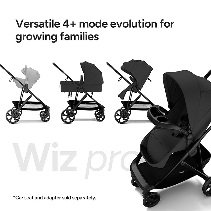 Mompush Wiz Pro 4-in-1 Baby Stroller with Newborn Mode, Full-Size All-Terrain Premium Stroller from Newborn to Toddler, Snack Tray Included for Easy Feeding & Outing, Lay-Flat in Seconds